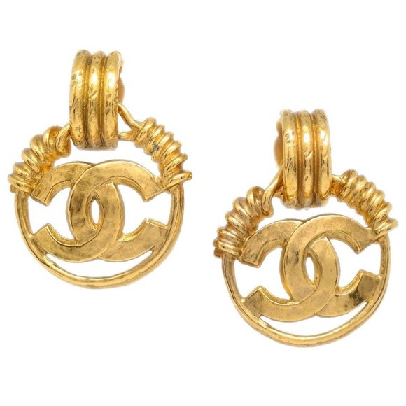 Chanel Dangle Earrings Gold Clip-On 94P 121302 - Picture 1 of 6